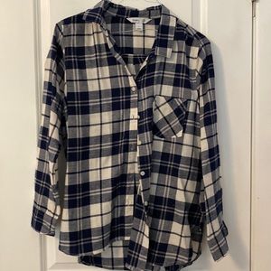 Navy & White Button Up Flannel Shirt